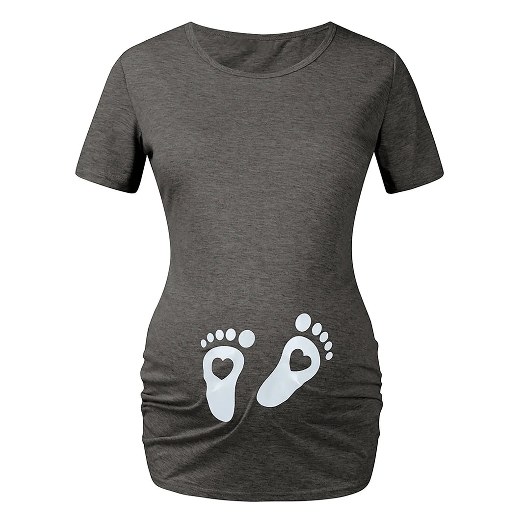 Apparel Shirt Heart Women Graphic Maternity Tops Print Short Baby T-shirt Cartoon Feet Sleeve Maternity Tops and Blouses Lace