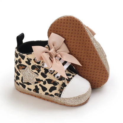 0-18M Newborn Baby Shoes – Cute Leopard Pattern Sports Sandals, Soft Sole Comfortable Walking Shoes for Girls