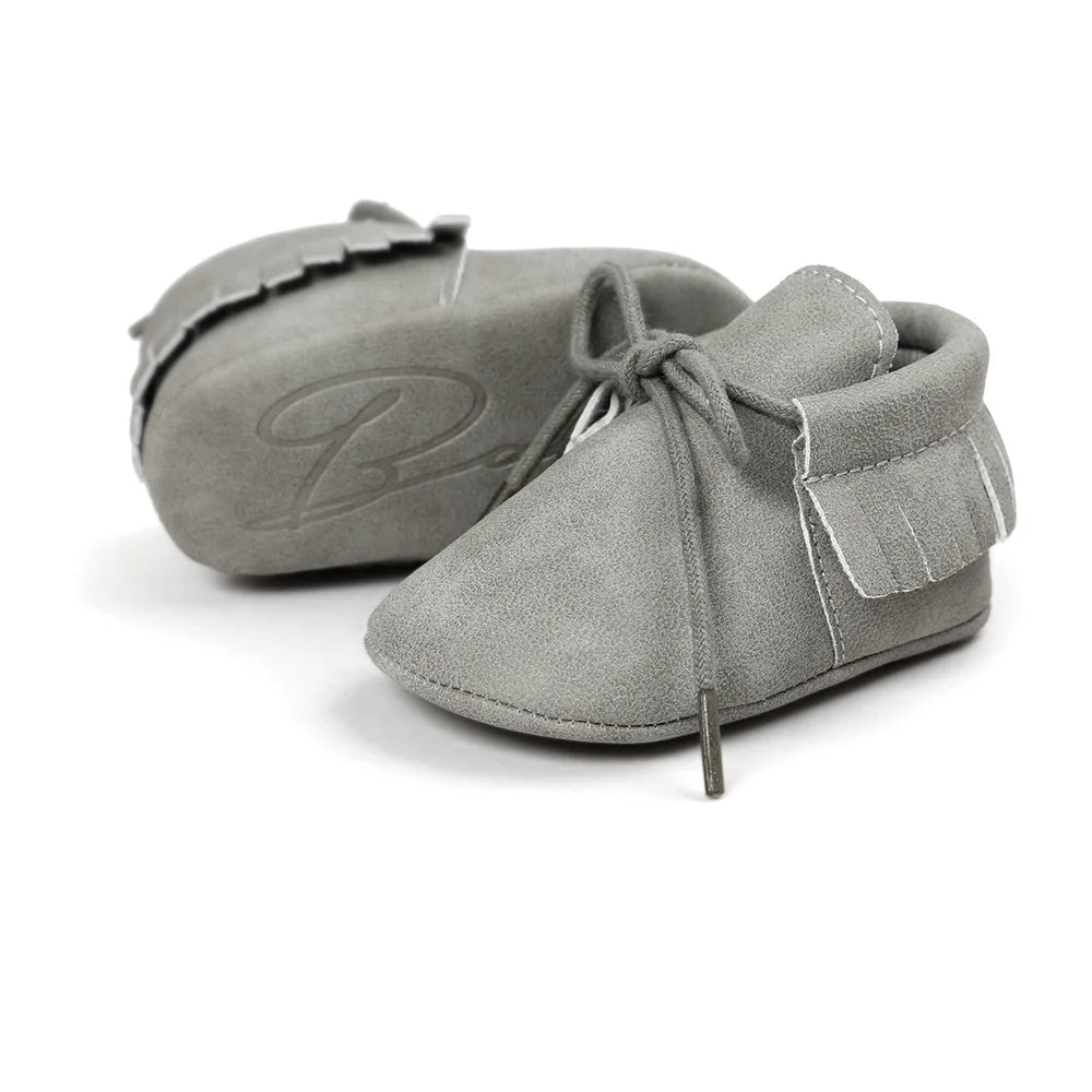 Baby Shoes Newborn Infant Boy Girl Lace-up Tassels Suede Soft Anti-Slip Toddler Crib Crawl Moccasins 10 Colors
