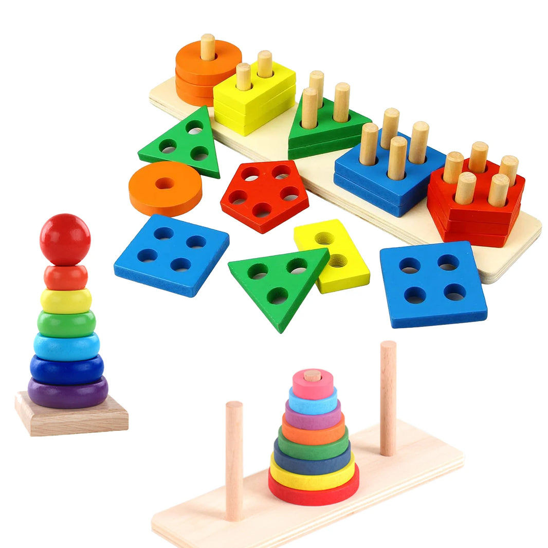 Baby Wooden Rainbow Stacking Ring Tower – Montessori Puzzle Toy, Educational Color and Shape Geometric Game for Kids