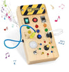 Wooden Dinosaur Busy Board with LED Light Switch – Montessori Sensory Toy for Kids Ages 3-12