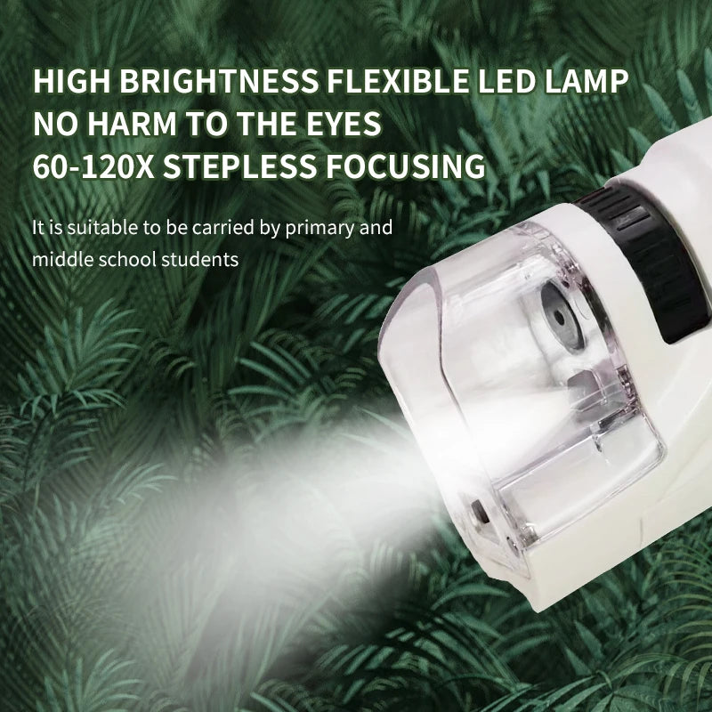 Handheld Microscope Kit for Kids – 60x 120x with LED Light for Home and School