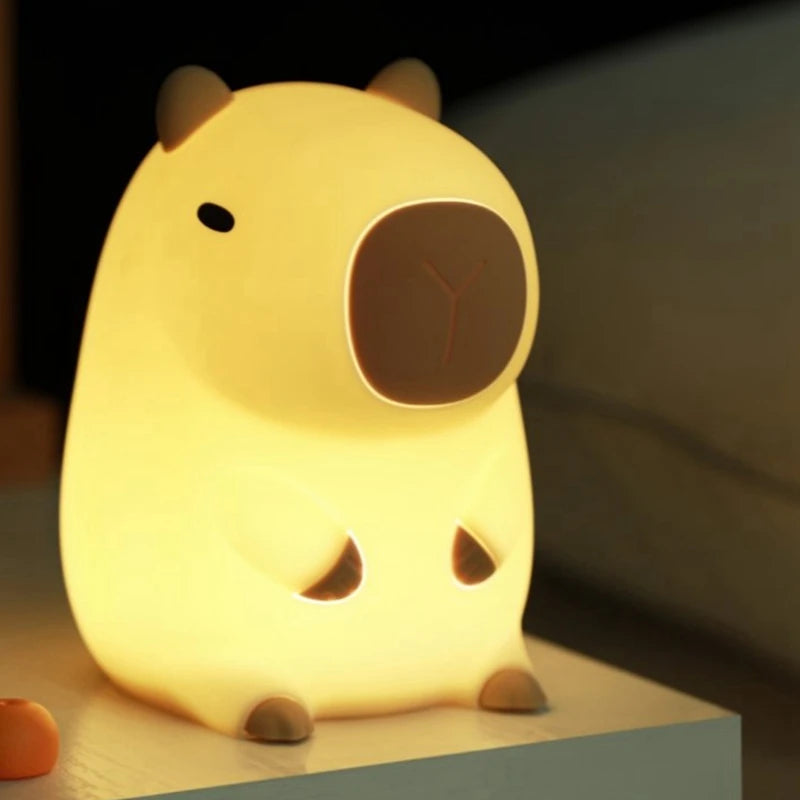 Cute Cartoon Capybara Night Light Battery Operated Dimmable Sleep Lamp for Kids Room Decor