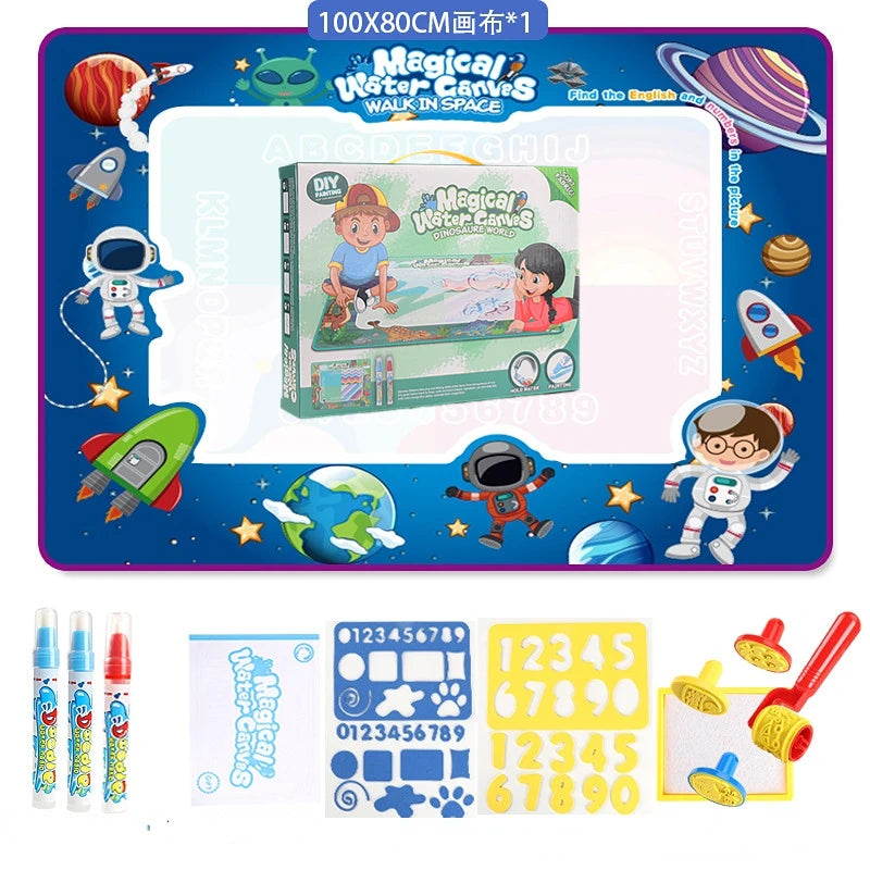 100x80CM Magic Water Drawing Mat – Reusable Doodle and Coloring Board with Magic Pens, Montessori Educational Toy for Kids