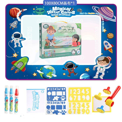 100x80CM Magic Water Drawing Mat – Reusable Doodle and Coloring Board with Magic Pens, Montessori Educational Toy for Kids