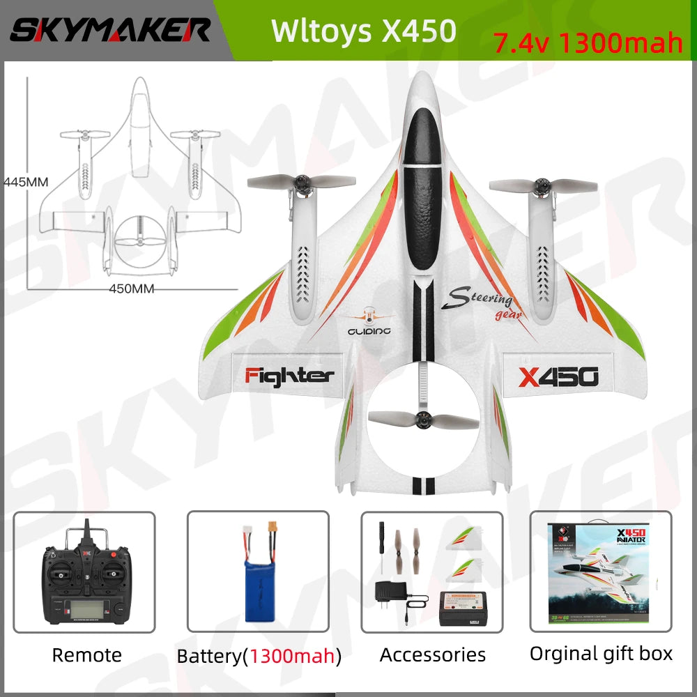 WLtoys XKS X450 2.4G RC Airplane 3D 6G 6CH Fixed Wing LED Vertical Takeoff RTF