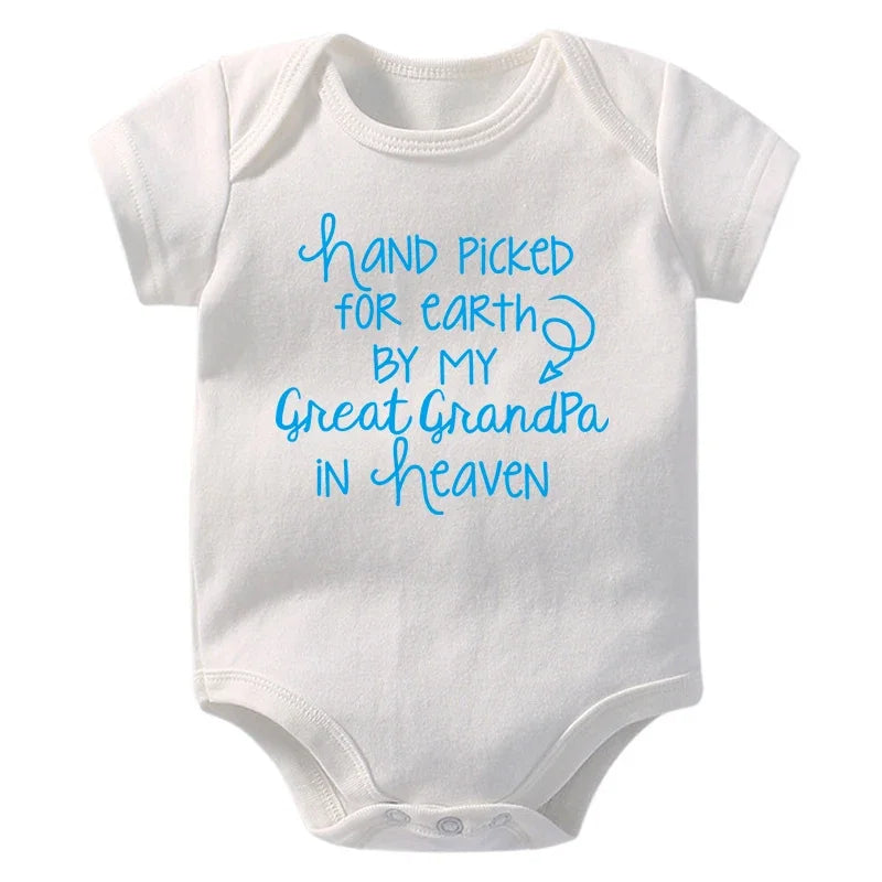 Baby Bodysuit - Hand Picked for Earth by My Great Grandpa in Heaven Printed Newborn Romper - Cotton Body Baby Girl & Boy Clothes