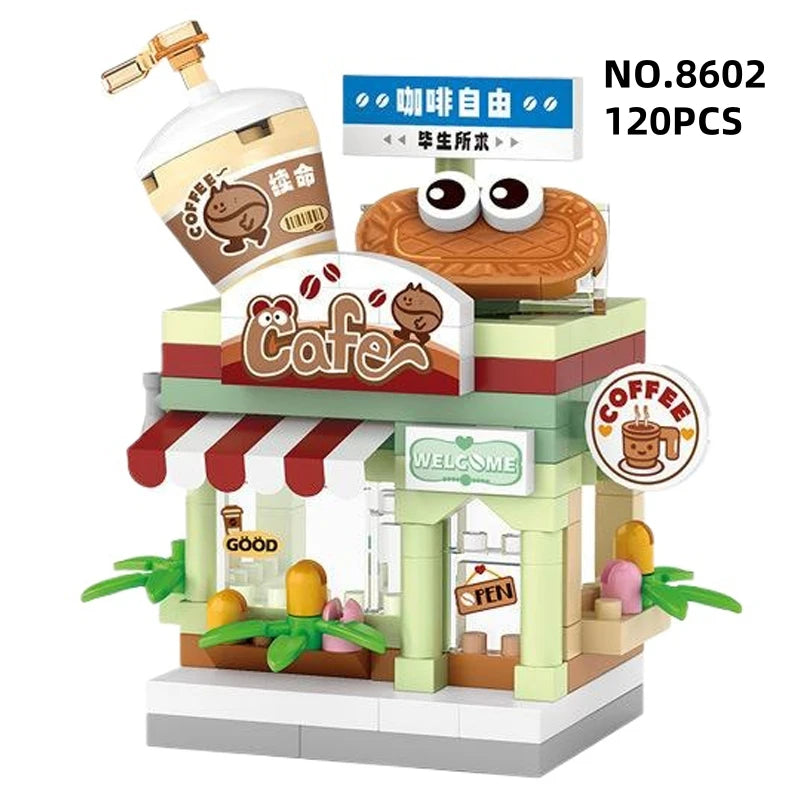 Street View Restaurant and Dessert Coffee Shop Building Blocks – Food House Model Toy for Kids