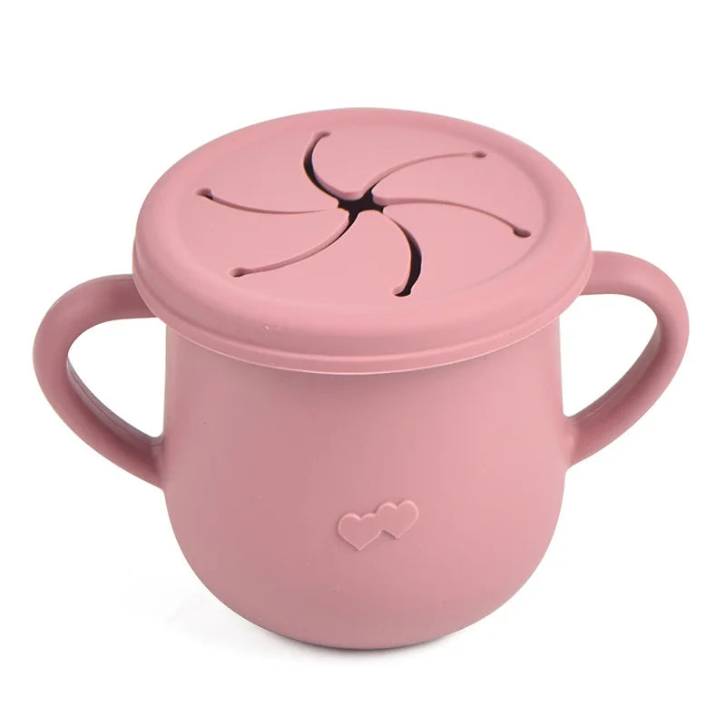 Kids Cup Silicone Food Storage Box - Solid Color Baby Sippy Cup, Portable Children Snacks Container with Lid, BPA-Free, 200ml (6.8oz)
