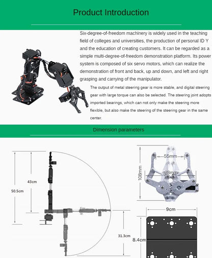 360° 6 DOF Robot Metal Alloy Mechanical Arm Claw Kit MG996R for Arduino, Robotics Educational Kit, PS2 Programmable Toy