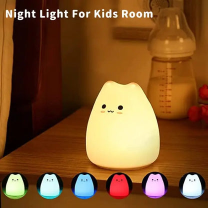 Cat Night Light for Kids Cute Silicone Squishy Touch Lamp Nursery Portable Gift for Children