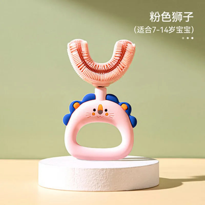 New Children's U-Shape 360 Degree Toothbrush, Silicone Brush for Toddlers, Cartoon Pattern Oral Care