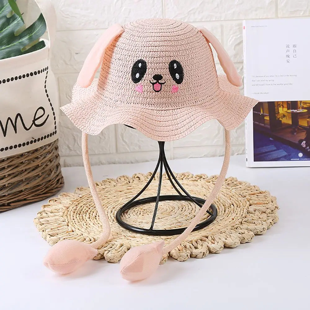 Kids Straw Sun Hat with Pop-Up Bunny Ears — Wide Brim 6.5 cm (2.6 in), 54 cm (21.3 in) Head — UPF 50+ Unisex Beach & Summer Hat, TikTok-Trending