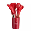 12PCS Silicone Kitchenware Non-Stick Cookware Utensils Set with Wooden Handles
