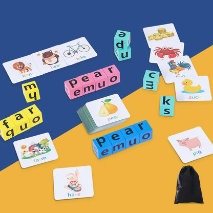 Wooden Word Spelling Game – Alphabet Learning Toy for Preschool Kids with 40 Cards and Letter Building Blocks