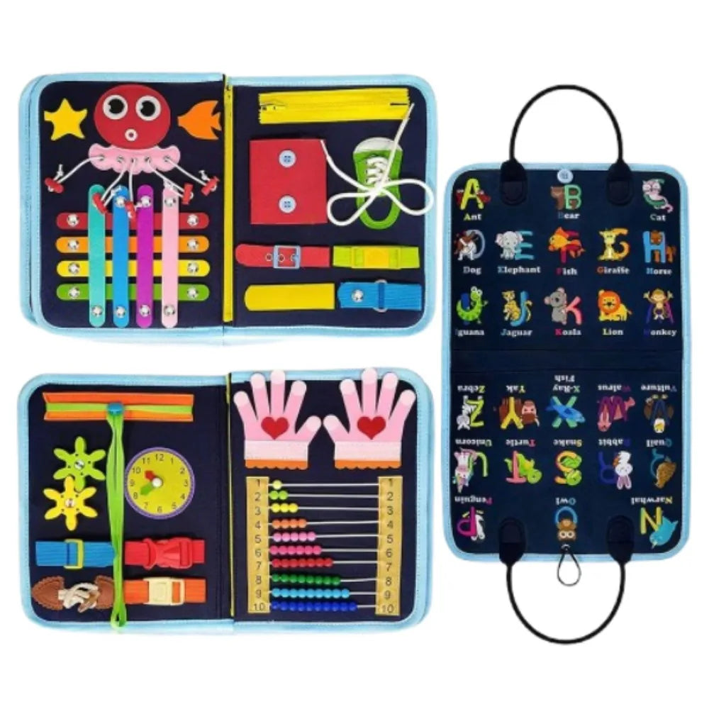 Number Creative Felt Busy Board – Cute Cartoon DIY 3D Quiet Activity Cloth Book with Handle, Portable Fine Motor Skills Toy for Babies