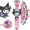 Sanrio Hello Kitty 3D Projection Digital Watch with Cinnamoroll Kuromi Melody Anime Action Figure Toy Set Gift for Kids