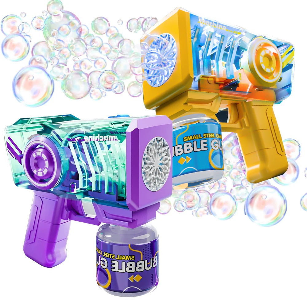 Electric Bubble Gun for Kids — Automatic Bubble Machine Blower with LED Lights, Battery-Powered (4 AA) — Outdoor Party Toy