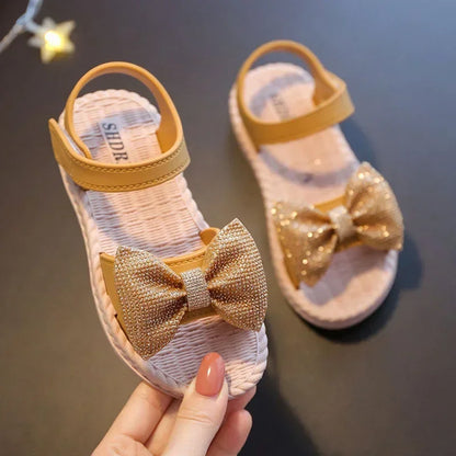 Kids’ Summer Shoes – Girls’ Bow Sandals, Non-Slip Soft Soled Korean Style Beach Sandals, Sweet Princess Shoes