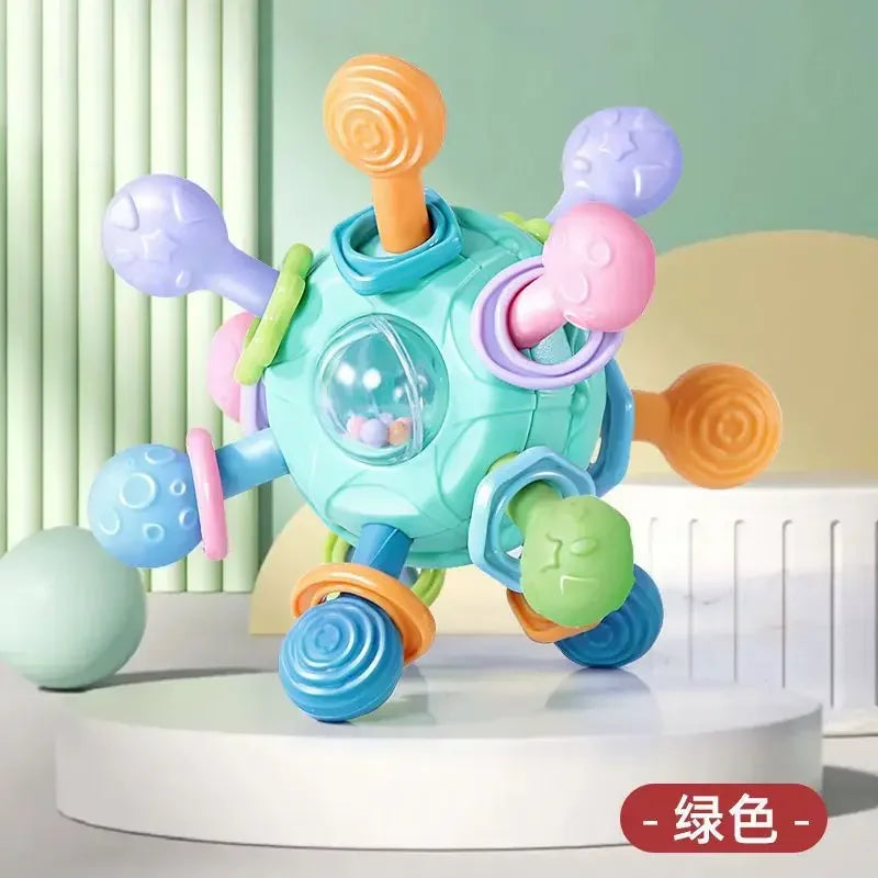 Baby Toys 0-12 Months – Rotating Silicone Rattle Ball for Grasping Activity, Development and Sensory Toy for Babies