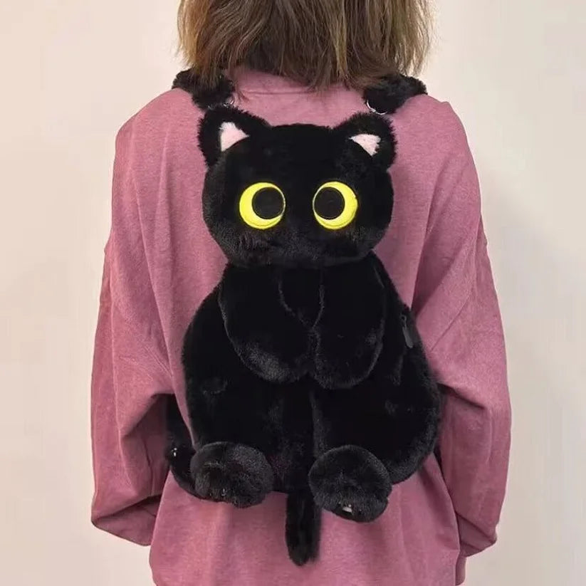 16-Inch Kawaii Big Eyes Cat Plush Backpack – Cute Large Capacity Soft Toy Bag for Boys, Girls, and Women