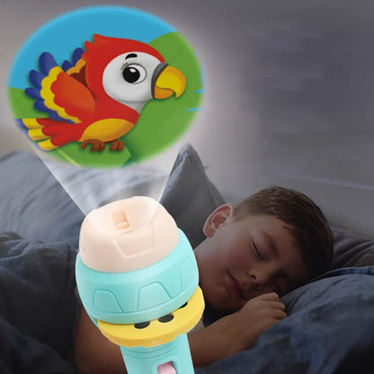 Kids Sleep Light Projector Torch – 24-Image Cute Cartoon Flashlight Projector for Bedtime Stories, Toddler Night Light (Battery Operated)