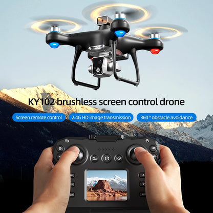 KY102 Drone with Screen – 8K Dual Camera Brushless RC Helicopter with Obstacle Avoidance