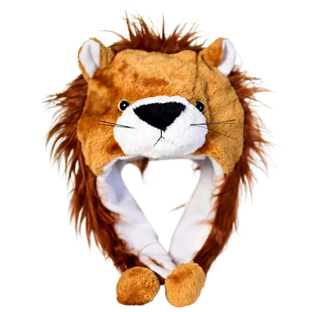 Plush Animal Earflap Hat with Moving Ears & Neck Warmer — 60 cm (23.6 in) Adult Cosplay Party Beanie