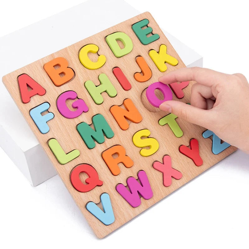 Colorful Alphabet & Number Wooden Puzzles, Kids Intelligent Matching Game, Preschool Children Early Educational Toy