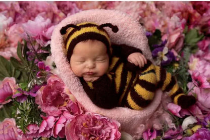 Newborn Photography Clothing Set – Mohair Bee Hat & Jumpsuit 2Pcs, Knitted Baby Photo Props & Studio Outfit