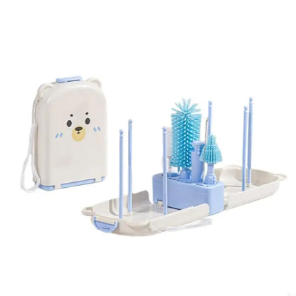 Travel Nursing Bottle Brush Set – Baby Bottle Cleaner with Drying Rack