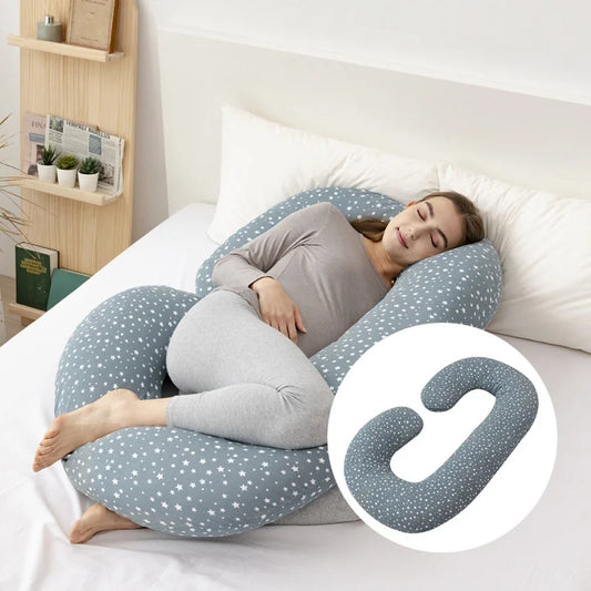 C-Shaped Pregnancy Pillow with Star Pattern – Supportive Belly and Back Pillow for Side Sleeping, Solid Color Maternity Pillow