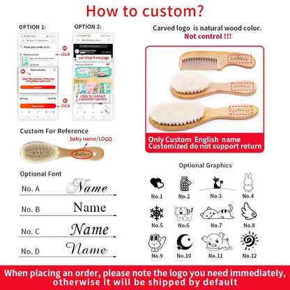 Baby Hair Brush and Comb Set for Newborn - Massage Bath & Shower - Custom Logo Mini Baby Wooden Hair Brush for Kids