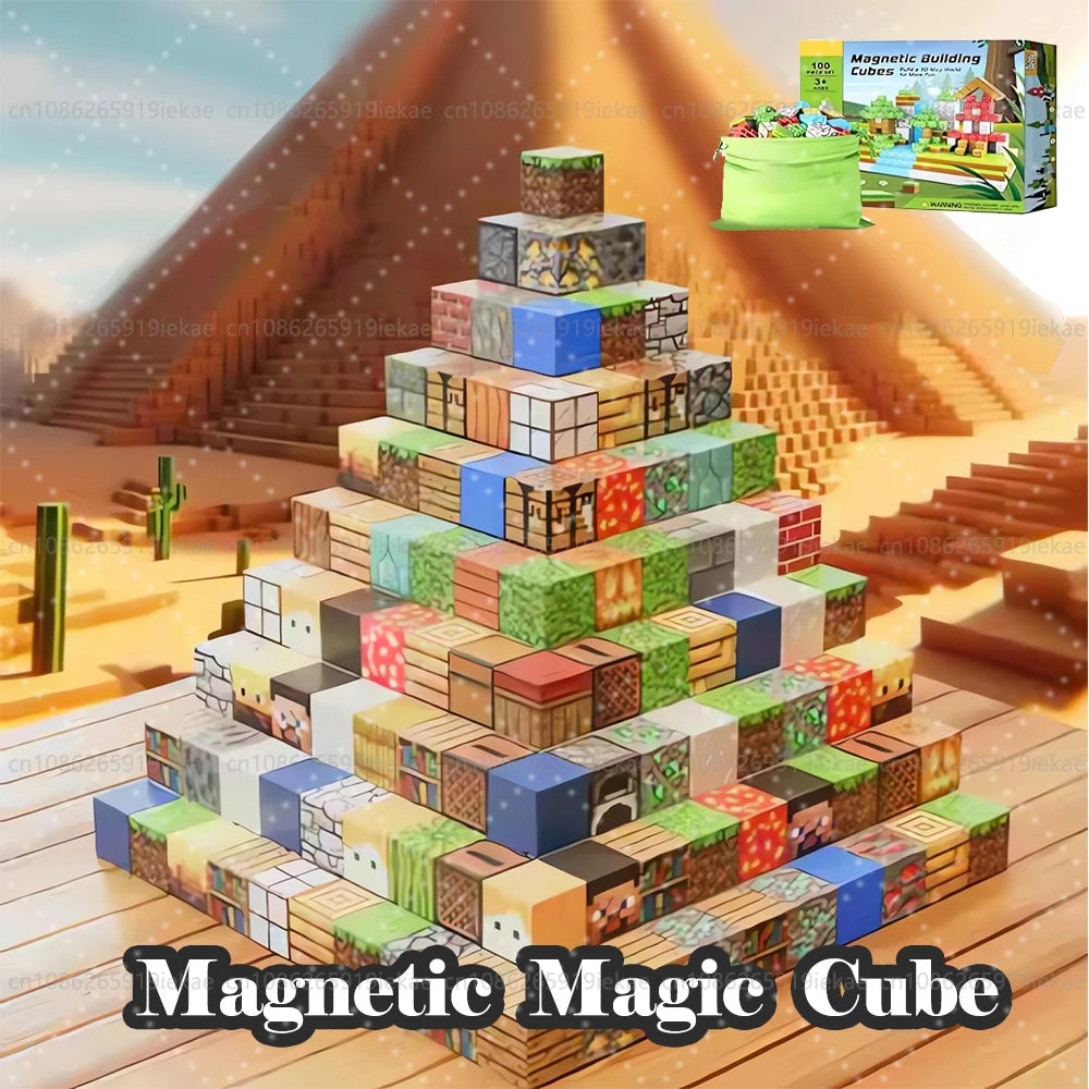Magnetic Building Blocks – Mine World Cube Magnet Set for Kids Age 3+, DIY STEM Model, Best Montessori Sensory Toy for Children