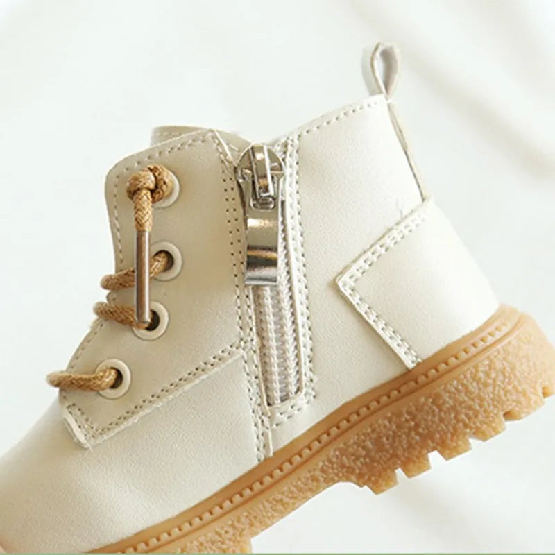 2024 New Spring/Autumn Baby Boots, Leather British Style Boys Fashion Boots, Rubber Sole Zip Side Toddler Girls Ankle Boots (Size 15-25)