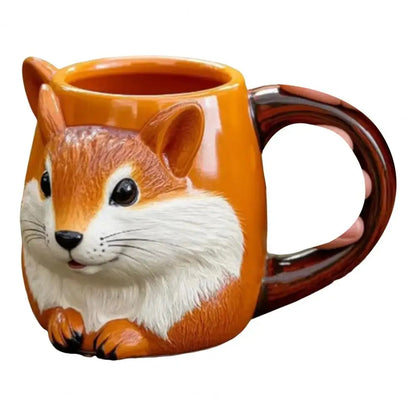 3D Fox & Squirrel Resin Coffee Mug - Cute Animal-Themed Tea Cup, Handmade Gift for Women & Kids, 10 x 8 cm (3.94 x 3.15 in)