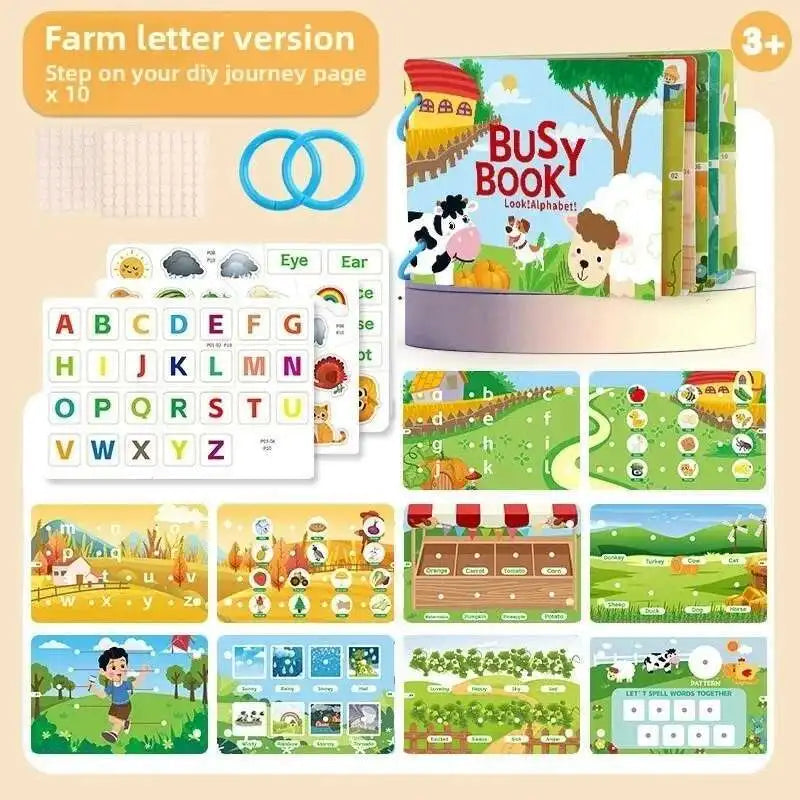 Busy Book for Kids – Animals, Vehicles, Dinosaurs Stickers with Number and Letter Matching Games, Interactive Learning Activity Book