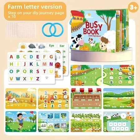 Busy Book for Kids – Animals, Vehicles, Dinosaurs Stickers with Number and Letter Matching Games, Interactive Learning Activity Book