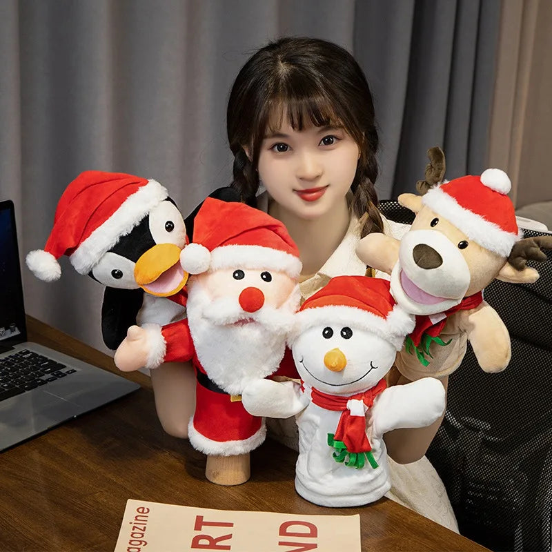 Christmas Plush Hand Puppets, Santa Claus Elk Snowman Penguin Storytelling Toy