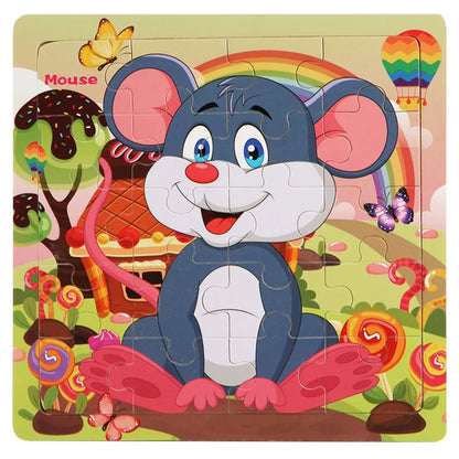 New 20 Piece Wooden 3D Puzzle, Cartoon Animal & Vehicle Jigsaw, Montessori Educational Toy for Kids, Baby 1-3 Years