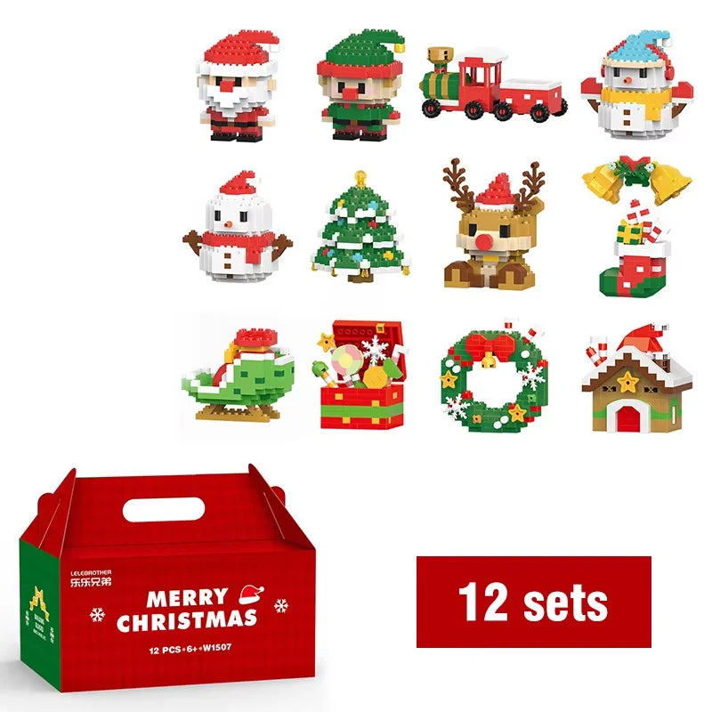 Christmas Building Blocks – Santa Claus, Snowman, Elk, and Tree Micro Brick Puzzle Model for Kids