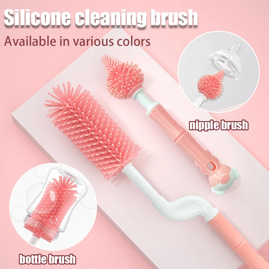 Baby bottle nipple cleaning brush made of liquid silicone, ideal for cleaning children's cups and nipples—an essential home item.