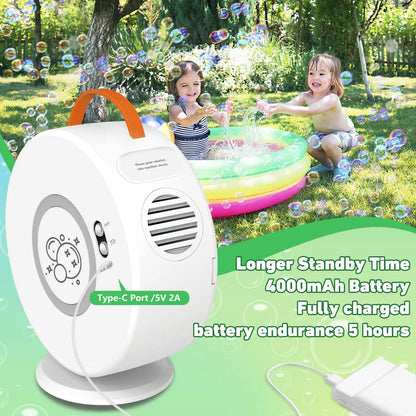 Automatic Bubble Machine — 360° Rotating Portable Bubble Blower, Battery-Powered Bubble Maker for Outdoor Parties & Weddings