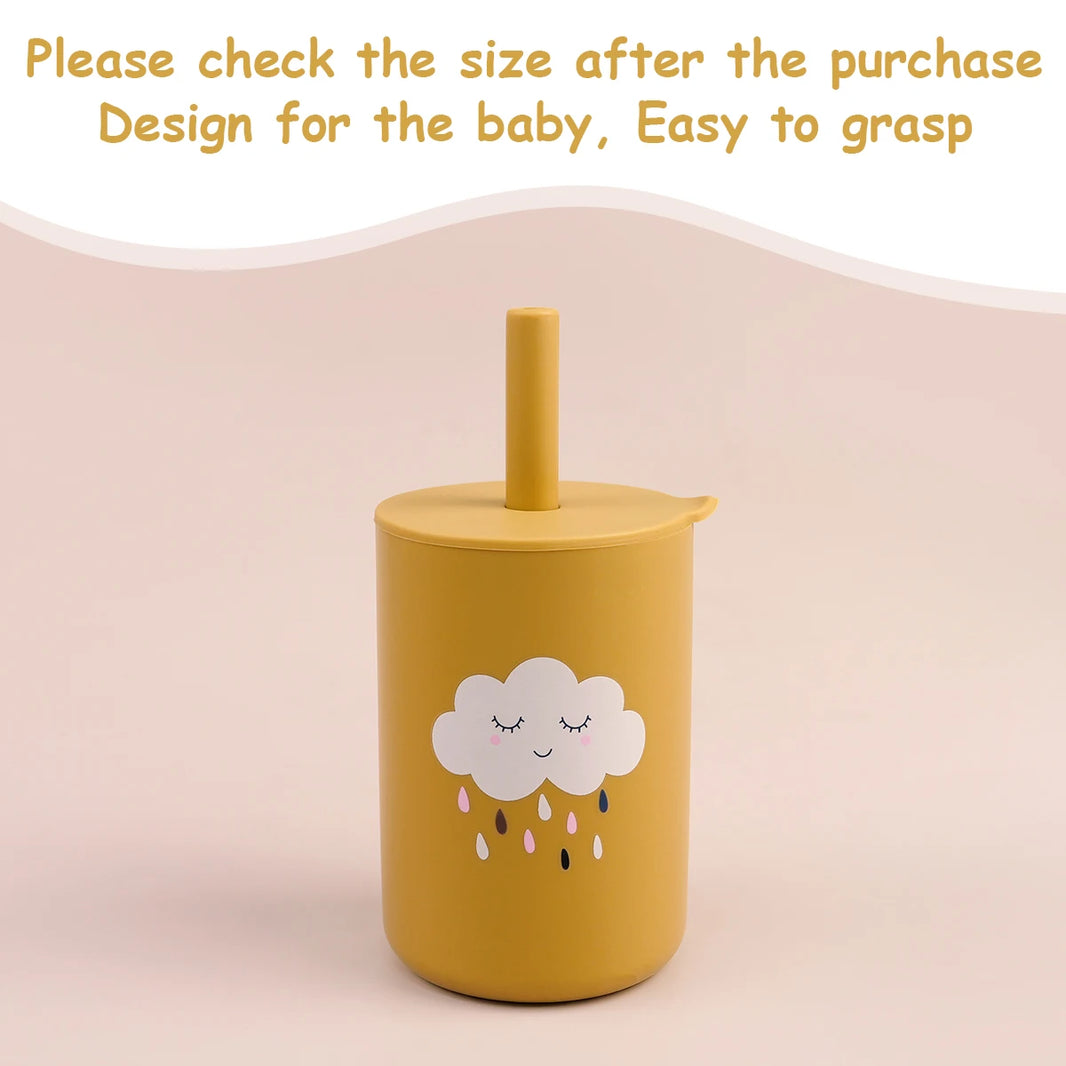 TYRY.HU 1Pc Baby Feeding Straw Cup, Cartoon Learning Feeding Cup, Food Grade Silicone Toddler Water Bottle, BPA Free Tableware