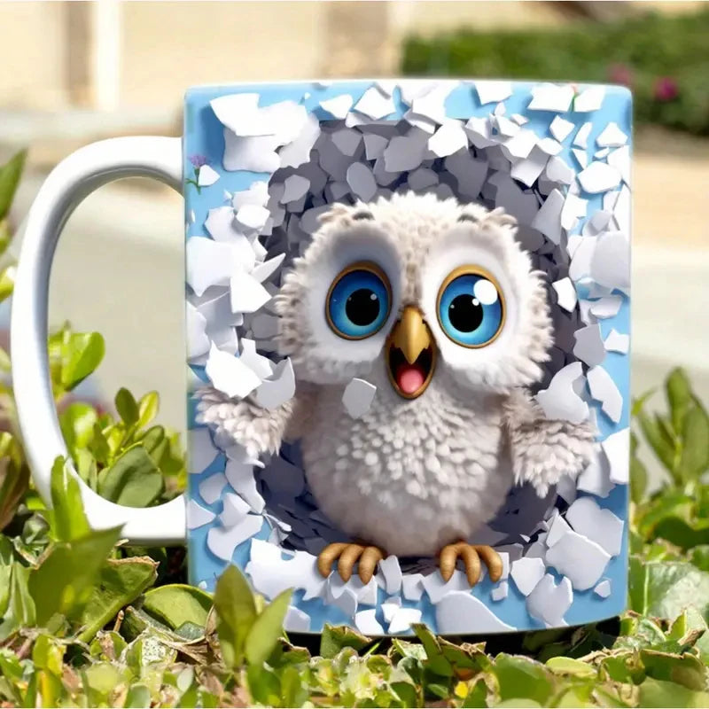 3D Owl Coffee Mug Wrap – 11 oz (350 ml) Ceramic Sublimation Tea & Milk Cup, Surprise Gift for Kids