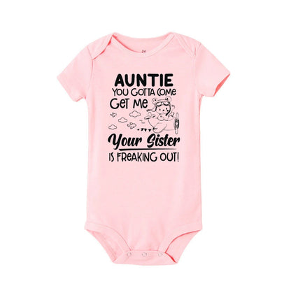 "Auntie, You Gotta Come Get Me" Baby Romper – Funny Letter Print Newborn Bodysuit – Summer Short-Sleeve Infant Clothes (0-1Y)
