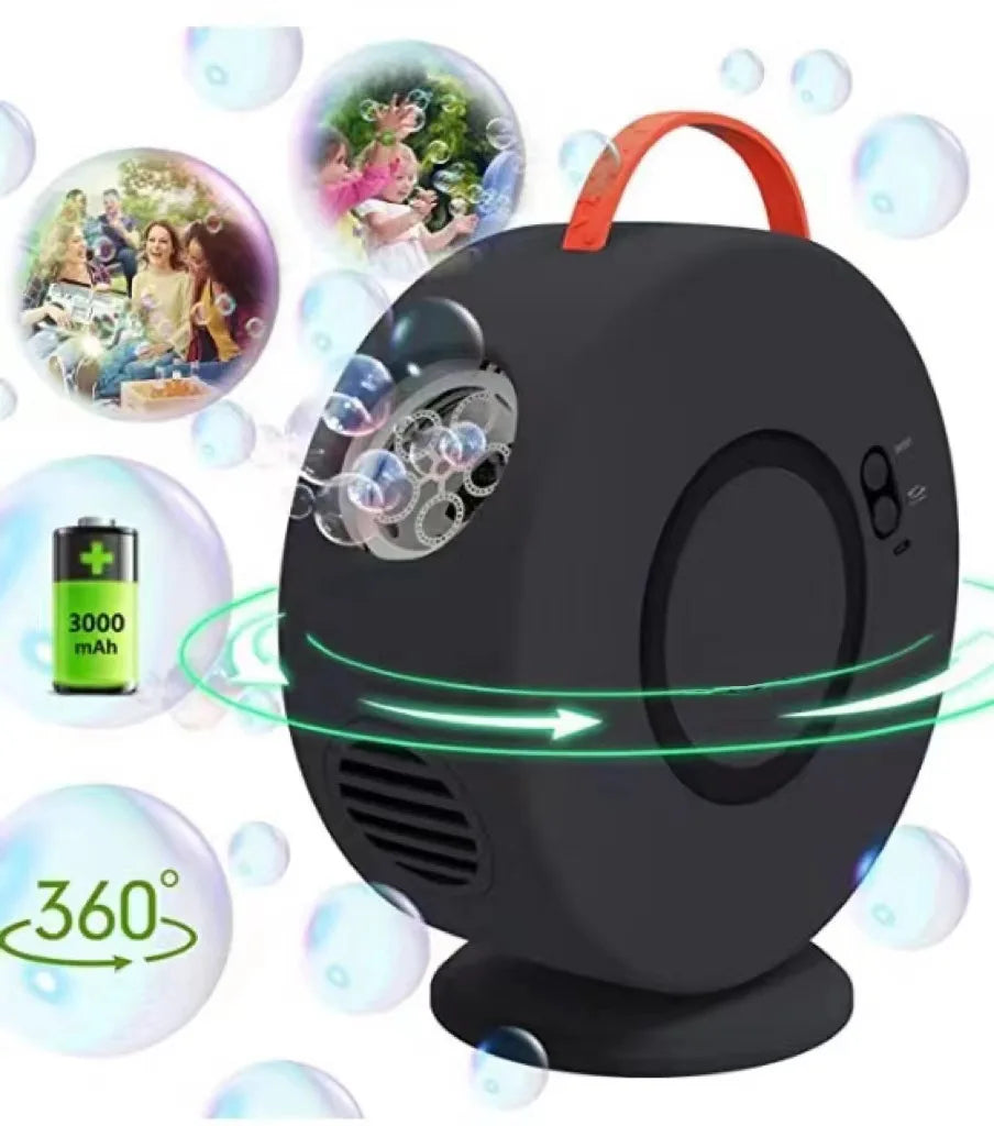 Automatic Bubble Machine — 360° Rotating Portable Bubble Blower, Battery-Powered Bubble Maker for Outdoor Parties & Weddings