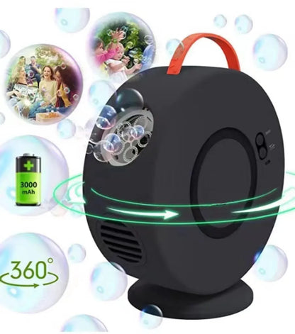 Automatic Bubble Machine — 360° Rotating Portable Bubble Blower, Battery-Powered Bubble Maker for Outdoor Parties & Weddings