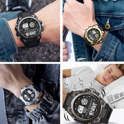 Black Sports Watch for Kids and Students Men’s Multifunction LED Digital Waterproof Luminous Alarm Clock Electronic Watch