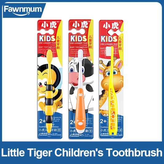 1Pc Fawnmum Cartoon Kids Toothbrush, Cute Animal Shaped Soft Silicone Handle for Children's Teeth & Gum Care